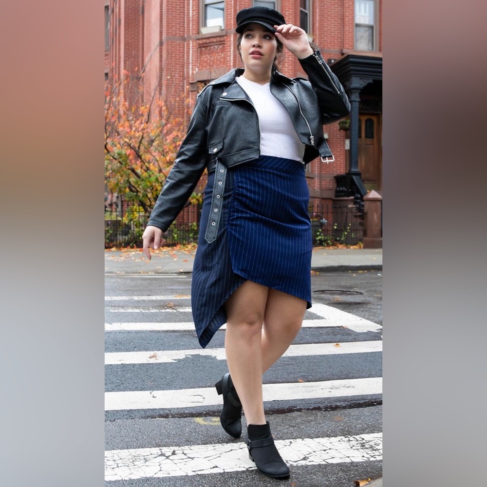 Soncy Stripe Right on You High Waisted Skirt with Shirred Front Navy/White NWT